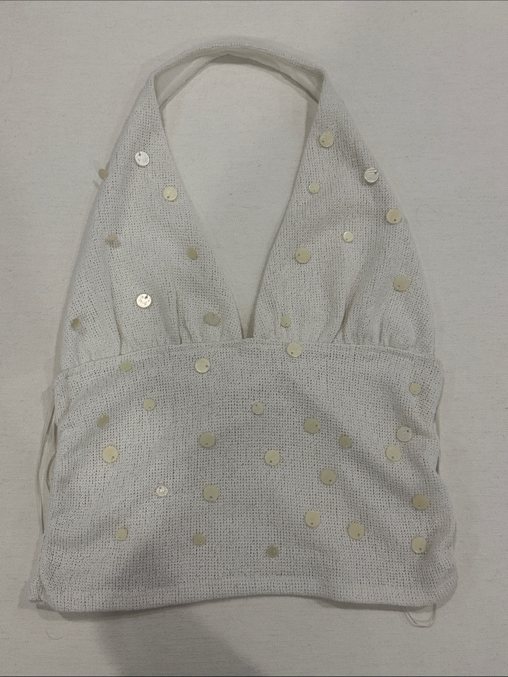 Zara White Halter Top with Gold Sequin Dots